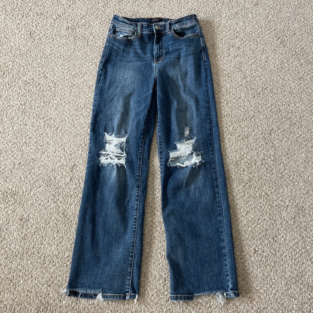 Judy Blue Women's Jeans Straight Fit Denim Distressed Casual  7_28 Blue